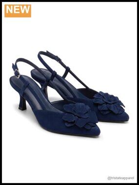 Faux Suede Slingback Kitten Heels Pointed Toe 3D Flower Dress Pumps